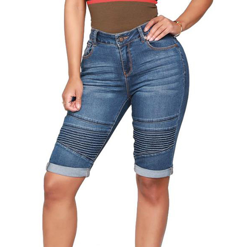 Short en jean stretch bleu foncé coupe slim, demi-pantalon