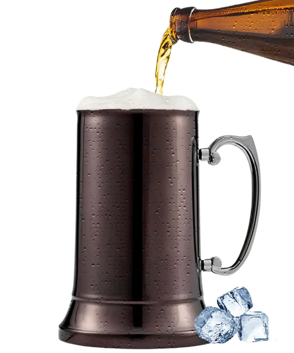Jarra de acero inoxidable aislante para cerveza, jarra de Metal de 20oz con mango soldado para IPA, café, pared doble