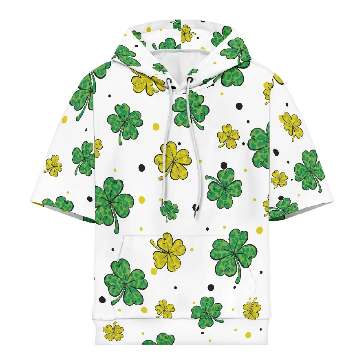 Sweat à capuche homme sublimé imprimé trèfle vert imprimé à la demande St. Patrick's Day Design sweats à capuche à manches courtes 2024 nouveau Polyester