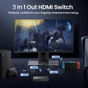 <strong>HDMI</strong> Selector <strong>Switch</strong> 3 Ports <strong>HDMI</strong> 2.1 <strong>Switch</strong> Box 4K120Hz <strong>HDMI</strong> Splitter 3 in 1 Out with Remote Auto Switching