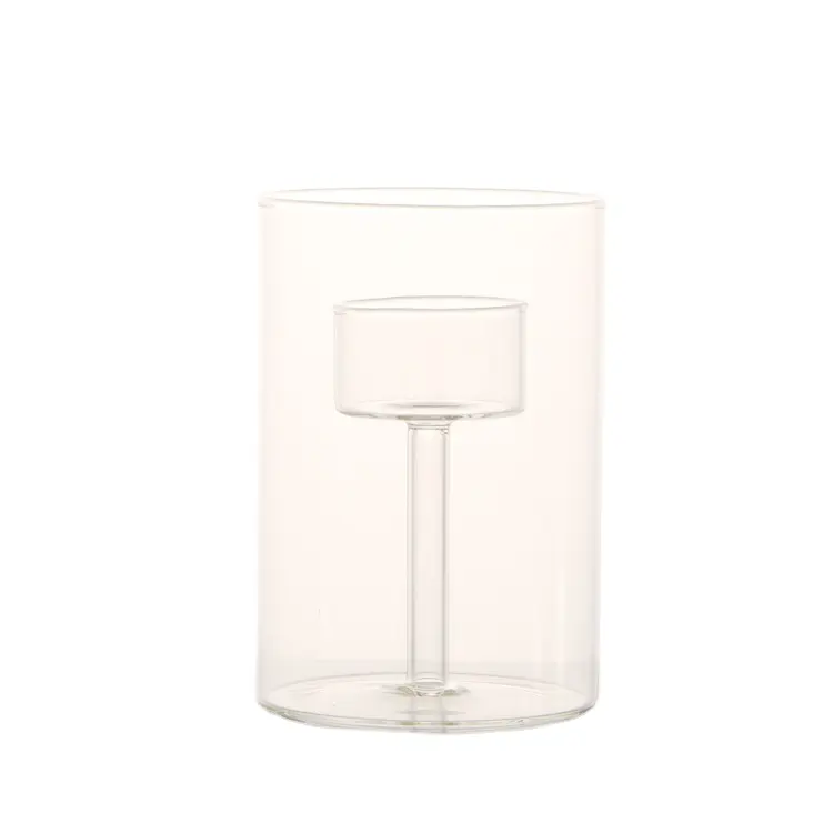 Bougeoir cylindrique en verre personnalisé, tige en verre décorative de mariage, petit porte-bougie