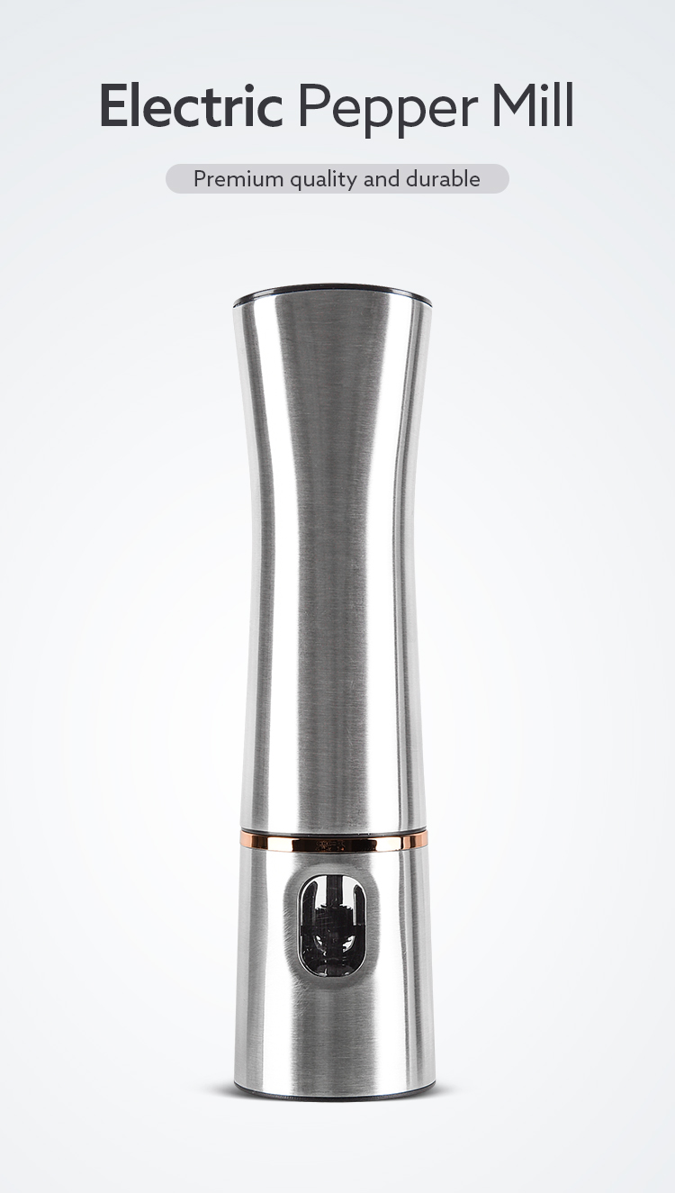 Round salt grinder electric, Good Quality customized stainless steel pepper grind with led