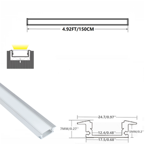 10-Pack 150CM 4.92FT LED Strip อลูมิเนียมโปรไฟล์พร้อมตัวกระจายน้ำนม,ช่องแสงเทปปิดภาคเรียน24.7X7MM สำหรับริบบิ้นกว้าง12มม - Product Image 2