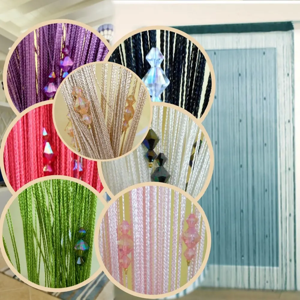 Tirai tali pembagi ruangan Panel jendela pintu gorden benang dekoratif gantung