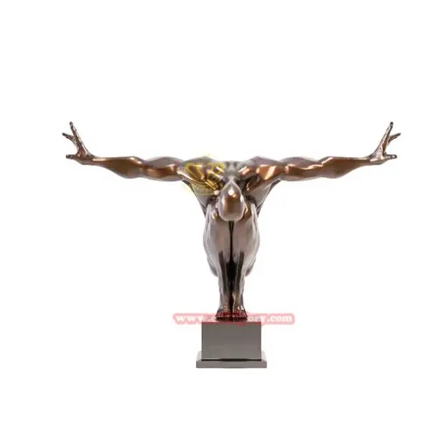 Venta caliente Deportes tema decoración diseño metal arte Escultura base de mármol desnudo Bronce Buzo Estatua