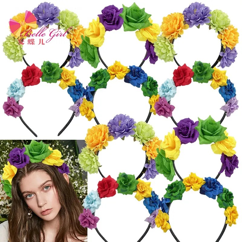 BELLEWORLD novo design de bandas de cabeça de flor de simulação de margaridas 3D produtos coloridos de qualidade coroa de flores bandana acessórios para cabelo
