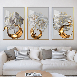 3ピース白い花は金の壁の芸術で縞模様です北欧のミニマリストの絵画花のデザインは装飾のためのキャンバスのポスターに印刷されます - Product Image 3