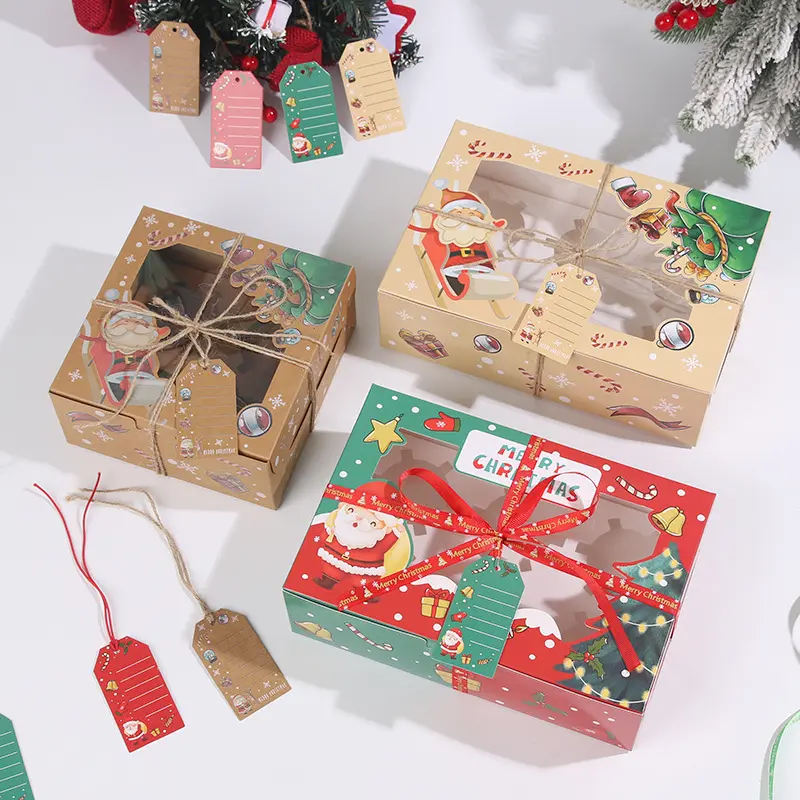4/6/12 caja de embalaje de caja de pastel de Navidad cajas de cupcakes de Navidad con ventana transparente embalaje de postre de mousse