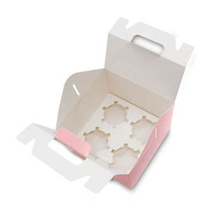 <strong>Custom</strong> Disposable pink square Folding Paper Cake <strong>Boxes</strong> <strong>with</strong> 4 Holes Tray and <strong>Display</strong> <strong>Window</strong> for Weddings or Birthdays Party - Product Image 5