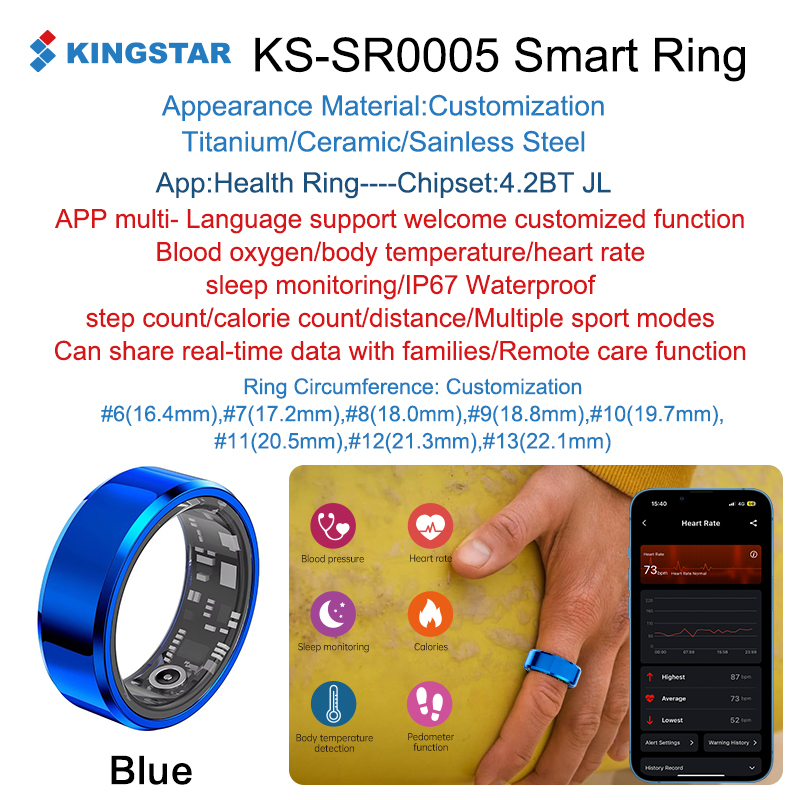 สีฟ้า- Kingstar- SR0005-AI สุขภาพ-การนอนหลับ-ฟิตเนส-แหวนอัจฉริยะ