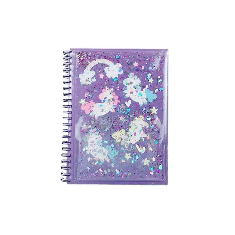 Cuaderno personalizado de dibujos animados, cubierta de plástico y Pvc, con purpurina de cascada y arena movediza, ideal para diario, gran oferta