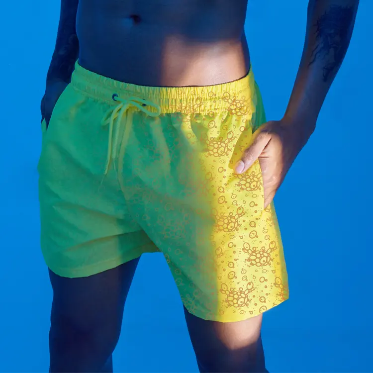 Benutzer definierte Logo Beach Board Shorts Temperatur Wasser empfindliche Verfärbung Farbwechsel Männer Badehose