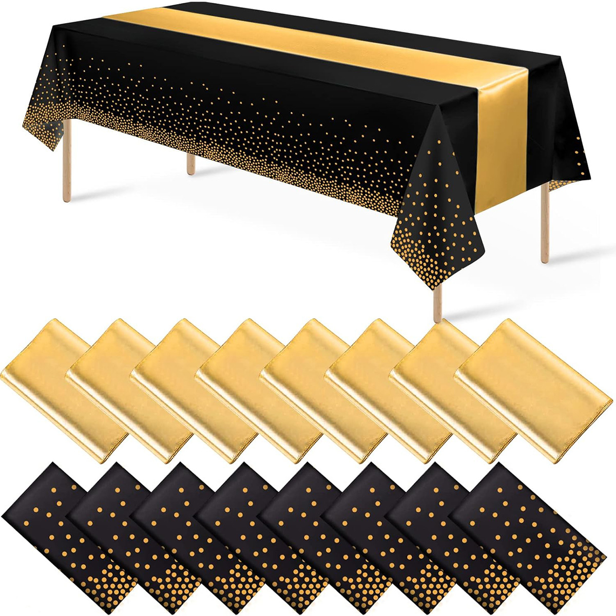 2 Fond noir à pois dorés + chemin de table doré
