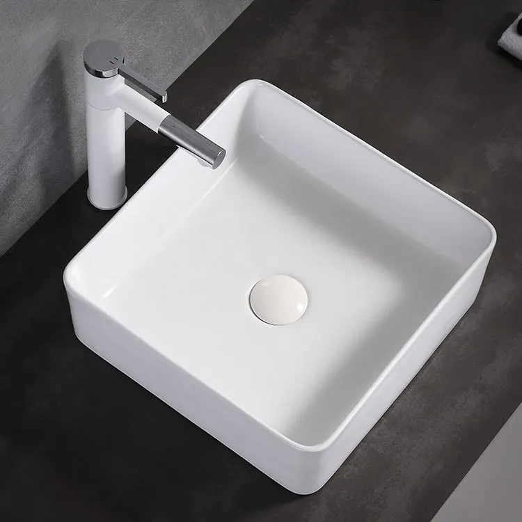 Waschbecken di piccole dimensioni a buon mercato all'ingrosso sopra il lavabo da appoggio bianco lavabo quadrato in porcellana lavabo da bagno in ceramica