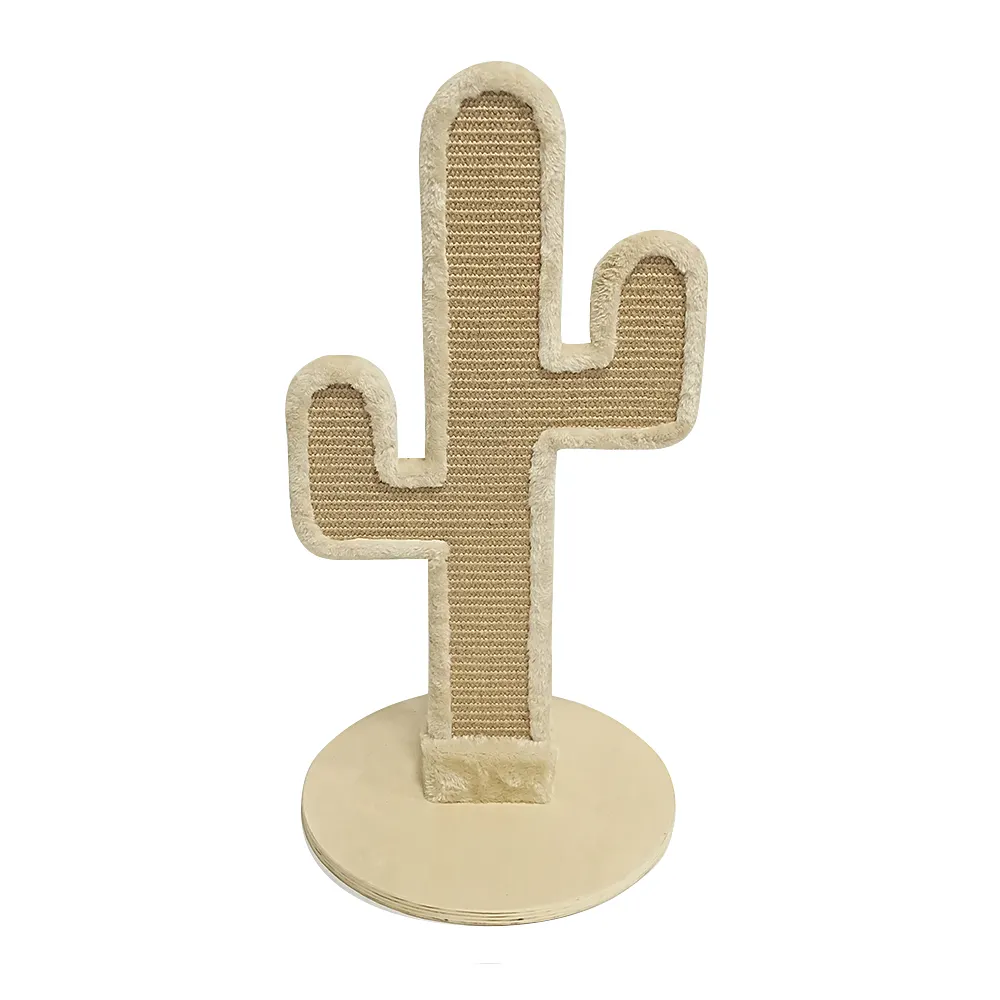 New Design Cactus Shape Premium Durable Indoor Sisal Rope Stable Base Wooden Cat Scratch Post With Plush