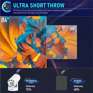 Android11.0 Dual Band WIFI6 bt5. 4 HY300 Ultra proiettore braccio Quad Core Cortex-A53 nativo 720P 170 lumen con lancio Ultra corto