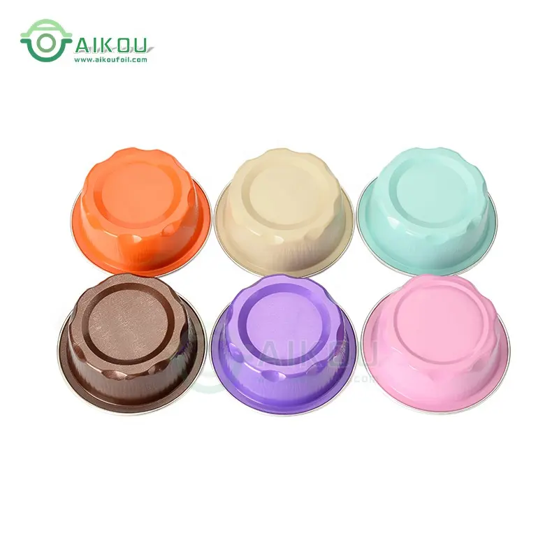 Aikou mini teglie usa e getta di forma rotonda vassoio per torta dolce colorato con coperchi tazze per torta in foglio di alluminio