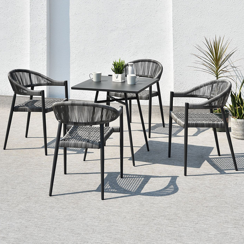 Carbon steel 70cm round table with 4 chairs