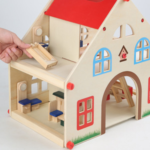 Yüksek kalite DIY ahşap çift katmanlı bebek evi aksesuarları mobilya oyuncak seti erken iletişim eğitim yardımları oyna Pretend