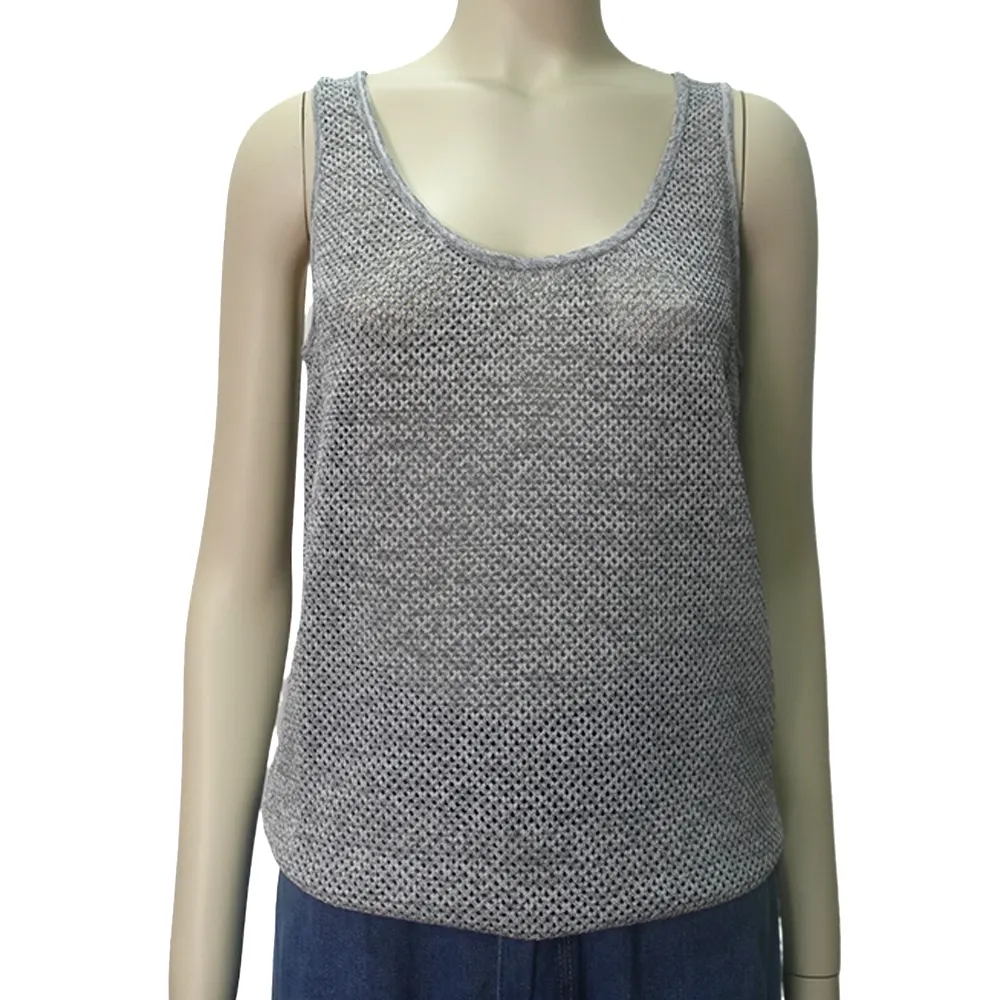SMO Ladies Women's Summer Tank Tops knitted Round neck vest grey elegant crochet casual daily vest