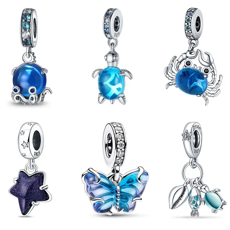 Vente 925 argent couleur tortue de mer océan série verre breloques perle Fit pour Pandora 925 Bracelets originaux bricolage anniversaire bijoux cadeau