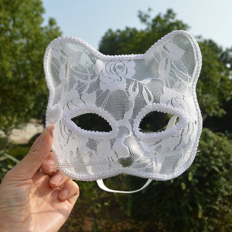 Máscara de gato de encaje blanco-PVC
