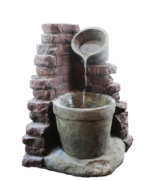 68Hcm Fiberglass Outdoor Patio Rock Pot With Brick Courtyard Water Fountains