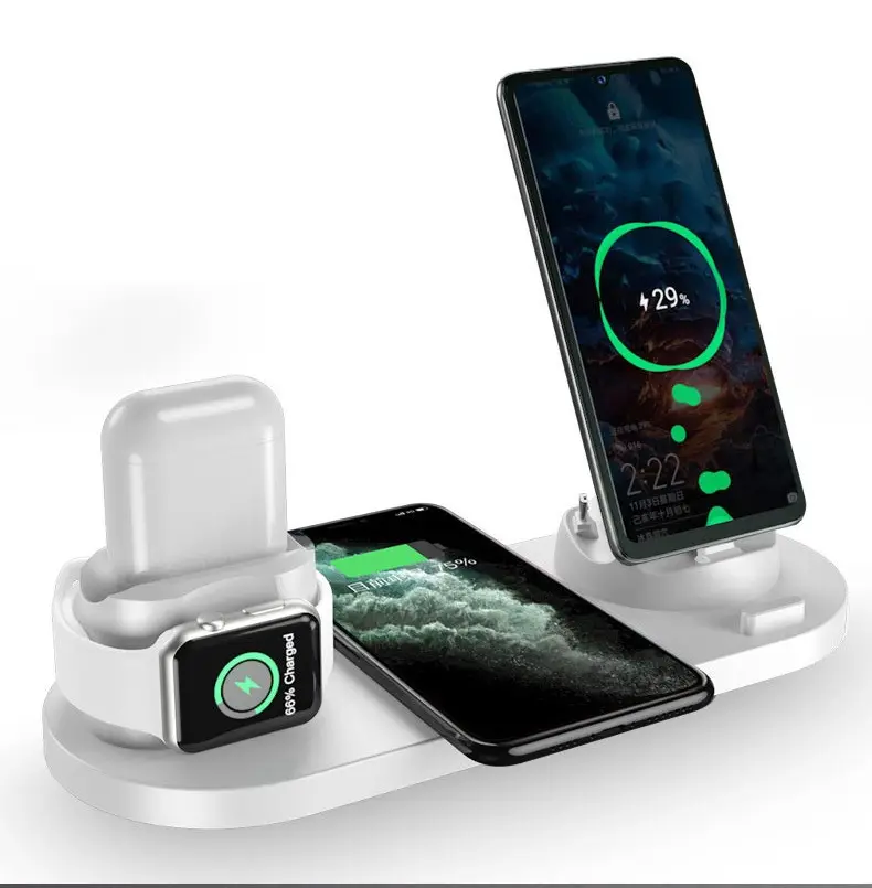 6 in 1 휴대 전화 액세서리 15w usb 스테이션 다기능 휴대용 빠른 충전기 아이폰 삼성 무선 충전기
