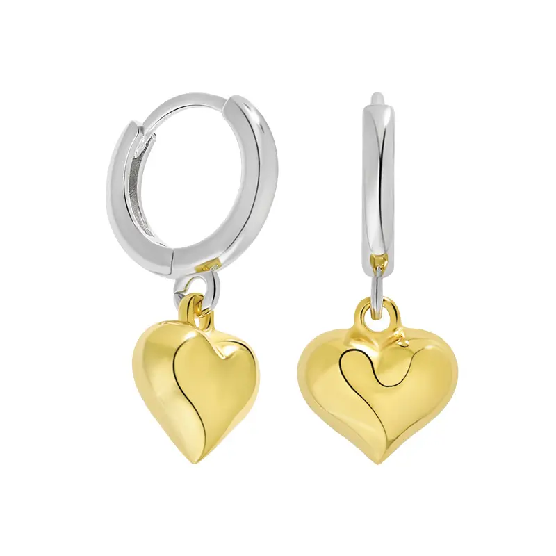 Custom Sterling Silver Gold Plated Hoop Heart Shape Drop Earrings Charm Long Huggie Earring Women Jewelry