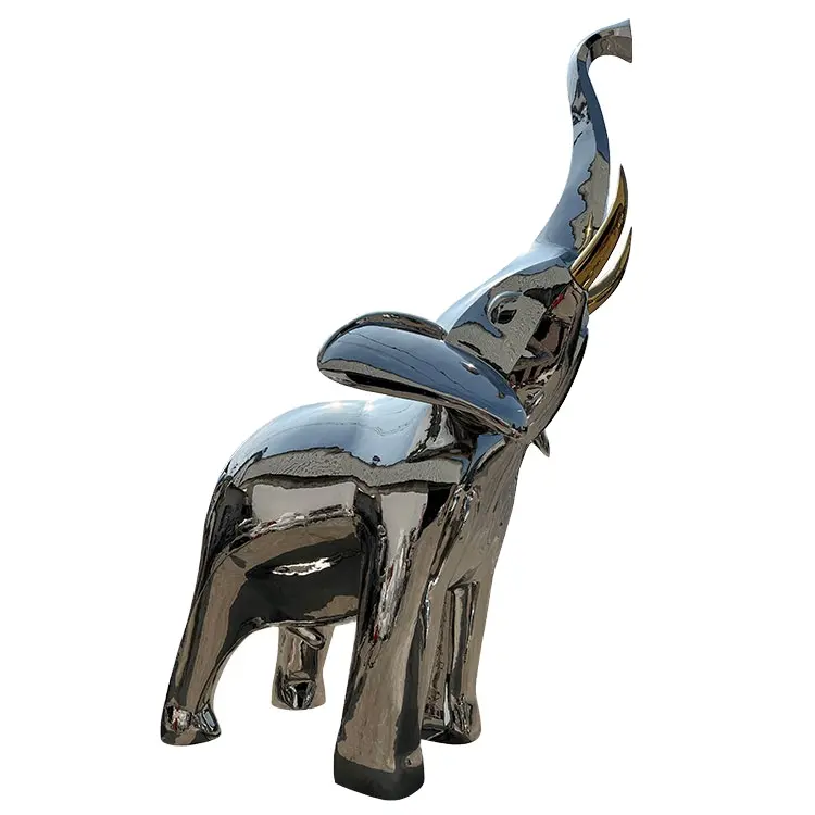 Jardin extérieur Grande statue moderne en métal 304 animale Sculpture d'éléphant en acier inoxydable