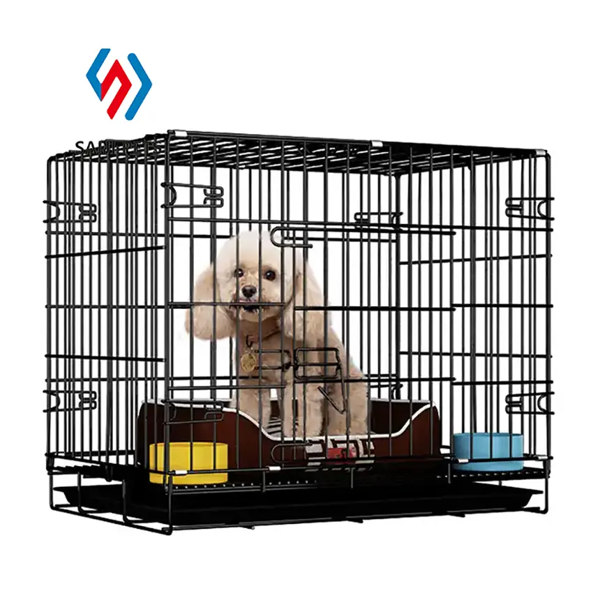 Jaula de plástico para perros con tragaluz, diseño plegable de material metálico de varios tamaños, fácil de instalar, extraíble