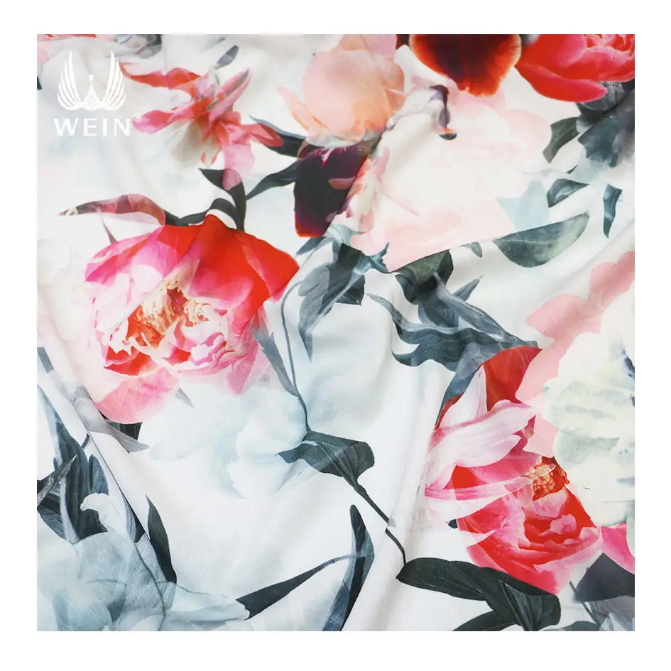WI-J04 Custom digitale polyester spandex mischung fischgräten seide satin floral gedruckt stoff für kleid