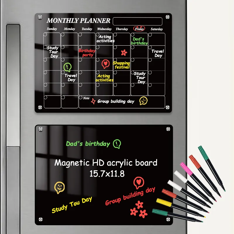 Restaurant benutzer definierte weiße Acryl platte mit Kühlschrank Aufkleber Desktop Magnet kalender