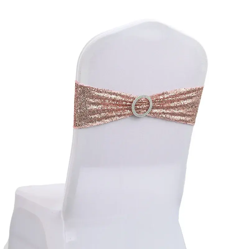 Commercio all'ingrosso Spot in decorazione per banchetti nuziali Hotel Spandex copri sedia a fiocco con schienale elastico con cinturino in paillettes