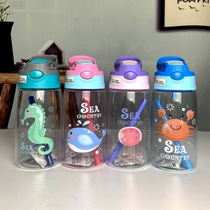 子供用ストロー付き漫画シッピーカップ480ml漏れ防止ベビーフィーディングカップポータブル屋外アクティビティ学校に戻る水ボトル