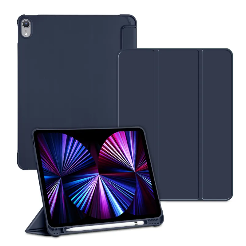 Casing untuk iPad Mini Baru 4 Mini 5 7.9 Inci dengan Tempat Pensil Lipat Tiga Penutup Pintar Kulit PU Fungsi Bangun Tidur Slot Pena
