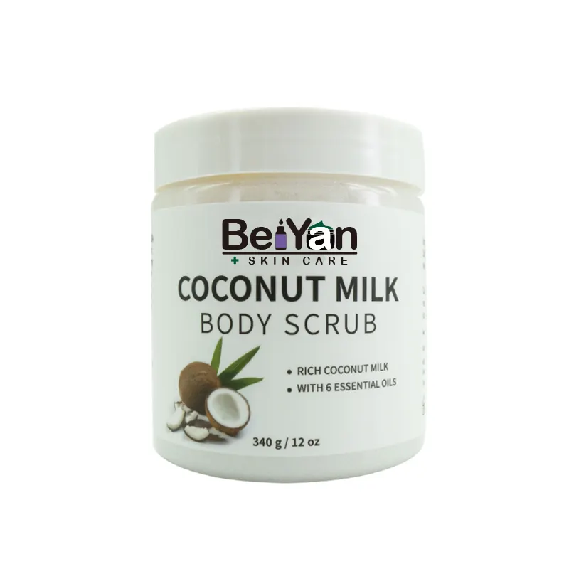 Esfregador esfoliante, leite de coco esfrega o corpo 12 oz para limpeza profunda da pele e branqueamento nutritivo