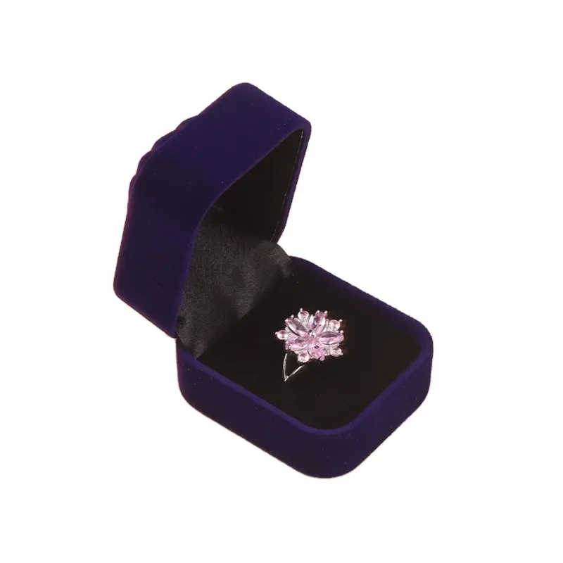 Kotak penyimpanan perhiasan cincin lamaran bulu biru kualitas tinggi sesuai Logo kawanan kotak kemasan perhiasan bulat