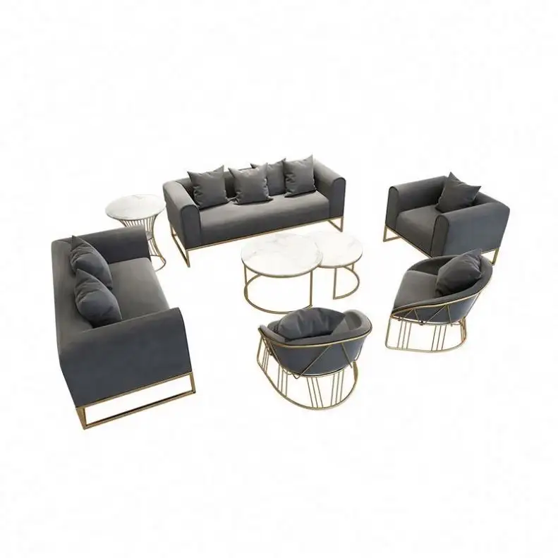 Yeni varış pazen kombinasyonu popüler rahat Set lüks Metal kadife oturma odası mobilya kanepe seti