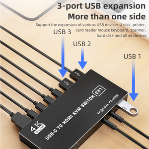 Type C <strong>KVM</strong> Switcher 2x1 4K 60Hz USB-C to HDMI USB <strong>KVM</strong> <strong>Switch</strong> <strong>2</strong> in <strong>1</strong> Out Support PD Charging for <strong>2</strong> Computer Share Mouse Keyboard