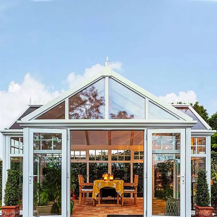 House Portable Sunroom Tempered Glass Aluminum Alloy Retractable Polycarbonate Garden Sun Room Four Season Green Triangle