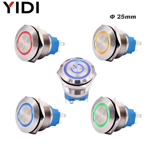 YIDI 25mm Elektrischer Ein-Aus-LED-Druckknopf schalter SPDT DPDT 12/24/220V IP65 Moment verriegelung Metall druckknopf 1 NO1NC 2 NO2NC - Product Image 1