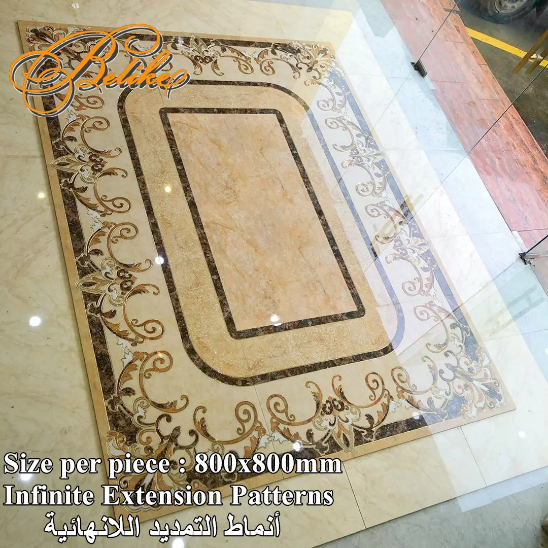 Alfombra de Cerámica de cristal de alto brillo, azulejo de combinación con varios patrones, grabado dorado, chorro de agua lujoso, decoración árabe para el hogar