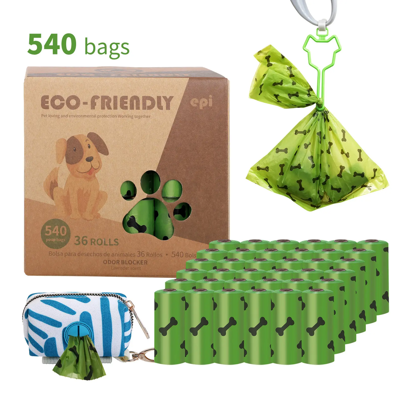 Pet Dog Poop Túi Phân Hủy Sinh Học Compostable Sinh Thái Thân Thiện Với Chó Epi Chất Thải Túi Dispenser Ngoài Trời Phân Hủy Chó Phân Túi