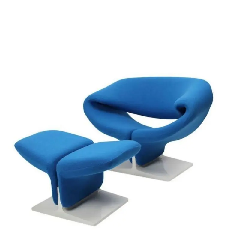 Muebles modernos para sala de estar, sillón de fibra de vidrio, silla de cinta con forma de pez azul con otomana