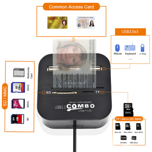 ตัวอ่านการ์ดอัจฉริยะ USB 3ช่อง,อะแดปเตอร์ฮับ USB เข้ากันได้กับ IC/ID EMV TF MMC CAC ซิม ATM - Product Image 3