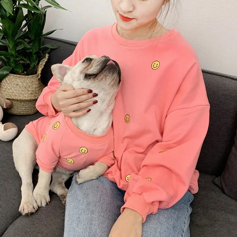 Bán Buôn NEW Mặt Cười In Phù Hợp Với Con Chó Và Chủ Sở Hữu Quần Áo Teddy Bulldog Hoodies