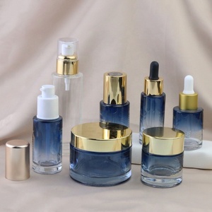 Juego de envases vacíos personalizados para el cuidado de la piel, Mini botellas redondas de 5ml, 10ml, 15ml, 20ml, 30ml, 50ml, 60ml, 80ml, 100ml, 120ml, frasco de vidrio azul (GSC03) - Product Image 5