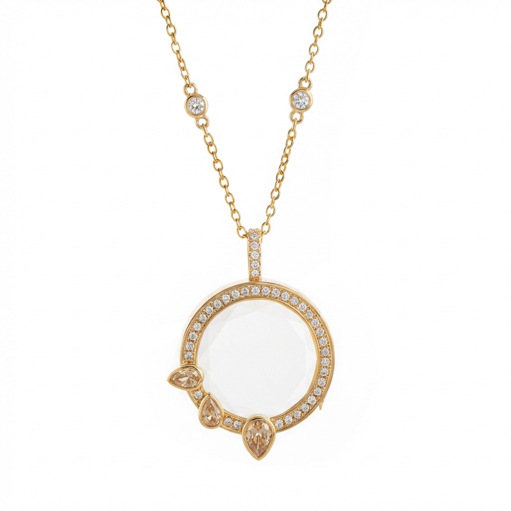 Collier boîte ronde goutte d'eau zircon blanc-boîte vide en or