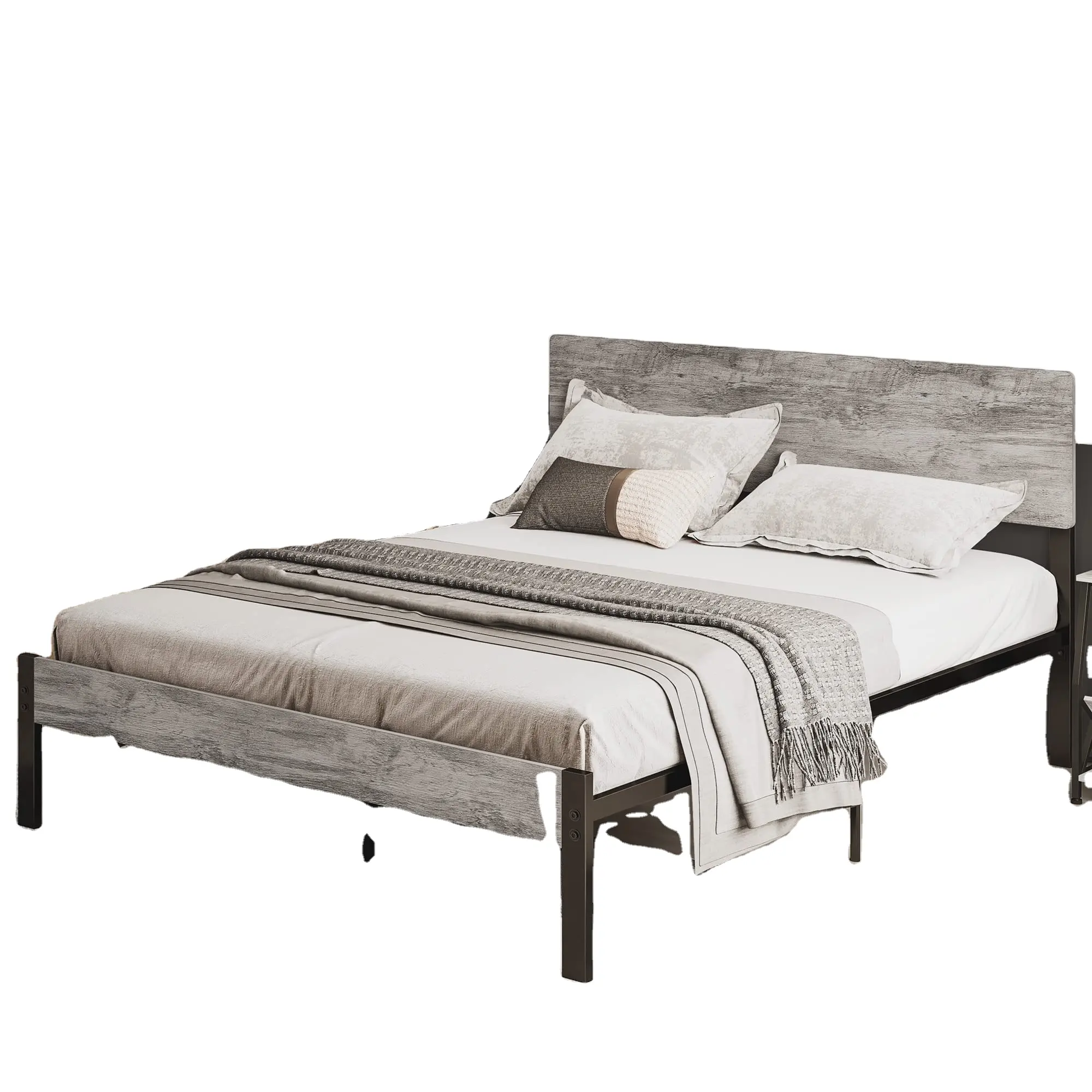 Marco de cama de plataforma de hierro moderno barato de fábrica de diseño de muebles caseros cama de MDF